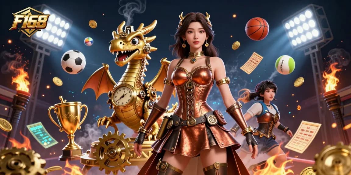 Experience winning moments with F168 in a stunning 3D casino illustration depicting sports betting excitement