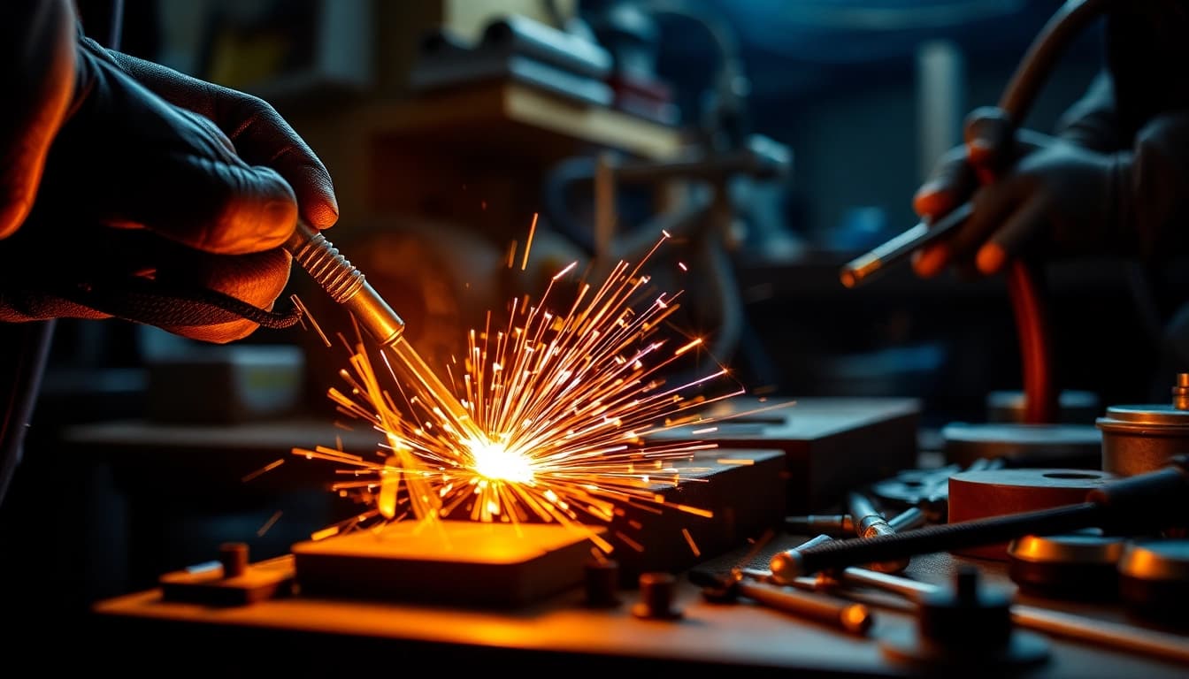 Artisans expertly applying silver brazing rods for metal joining tasks.