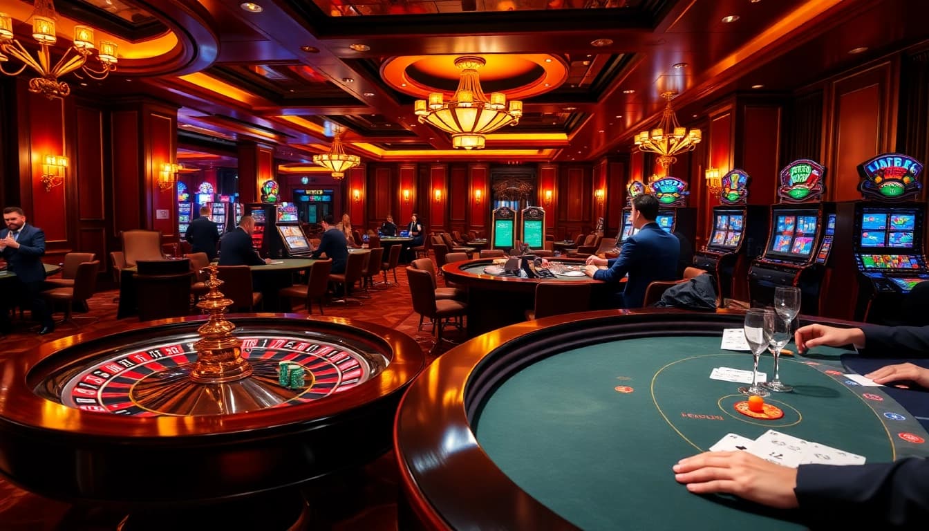 Experience the thrill of high-stakes gaming at https://kong88.win with vibrant casino scenes filled with poker chips and roulette wheels.