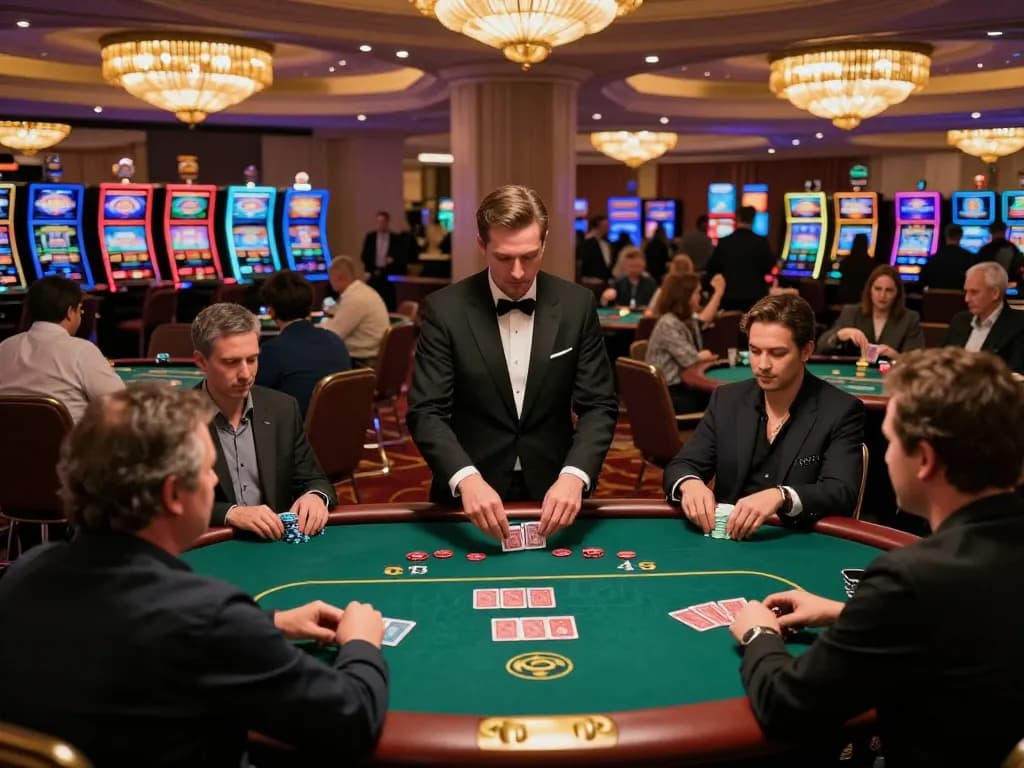 An engaging poker game scene at F168 with players strategizing over cards and chips, capturing excitement and the lively atmosphere of casino gaming.