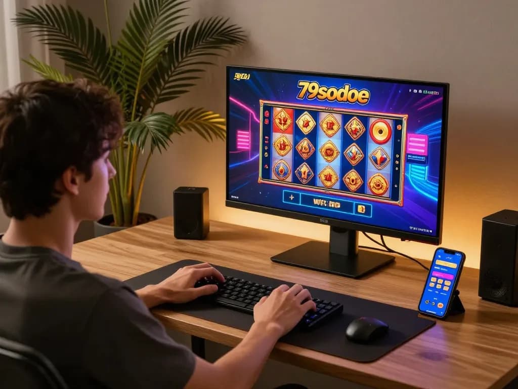 Player engaging with 79sodoe games on a vibrant online casino setup.