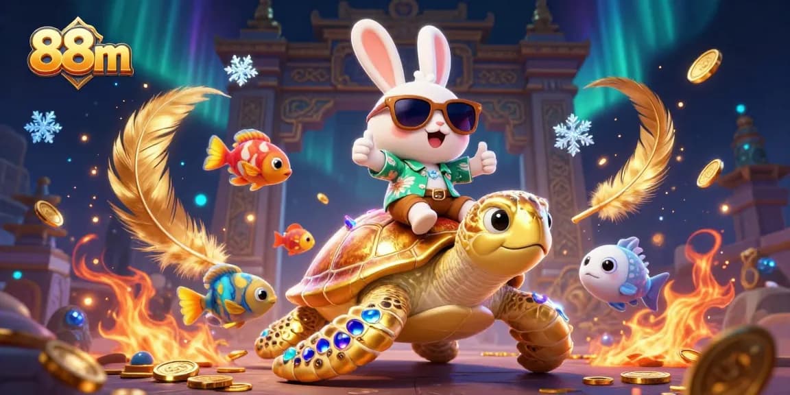 Engage in thrilling entertainment at 88m's vibrant casino scene featuring lucky rabbit and turtle.