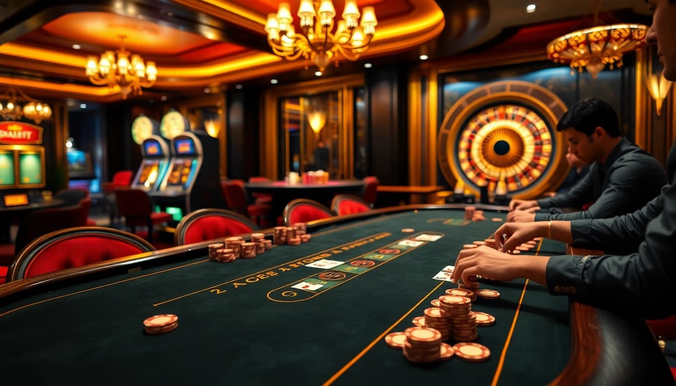 Experience high-stakes blackjack action at mm88 com with warm lighting and luxurious casino details.