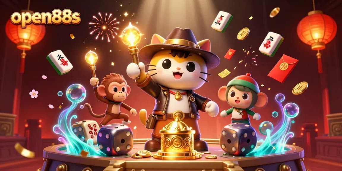 Explore thrilling jackpots and games at open88s with a vibrant 3D casino scene.