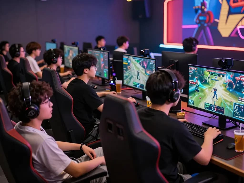 Engaged gamers analyzing odds on mk8th platform during an exciting esports event.