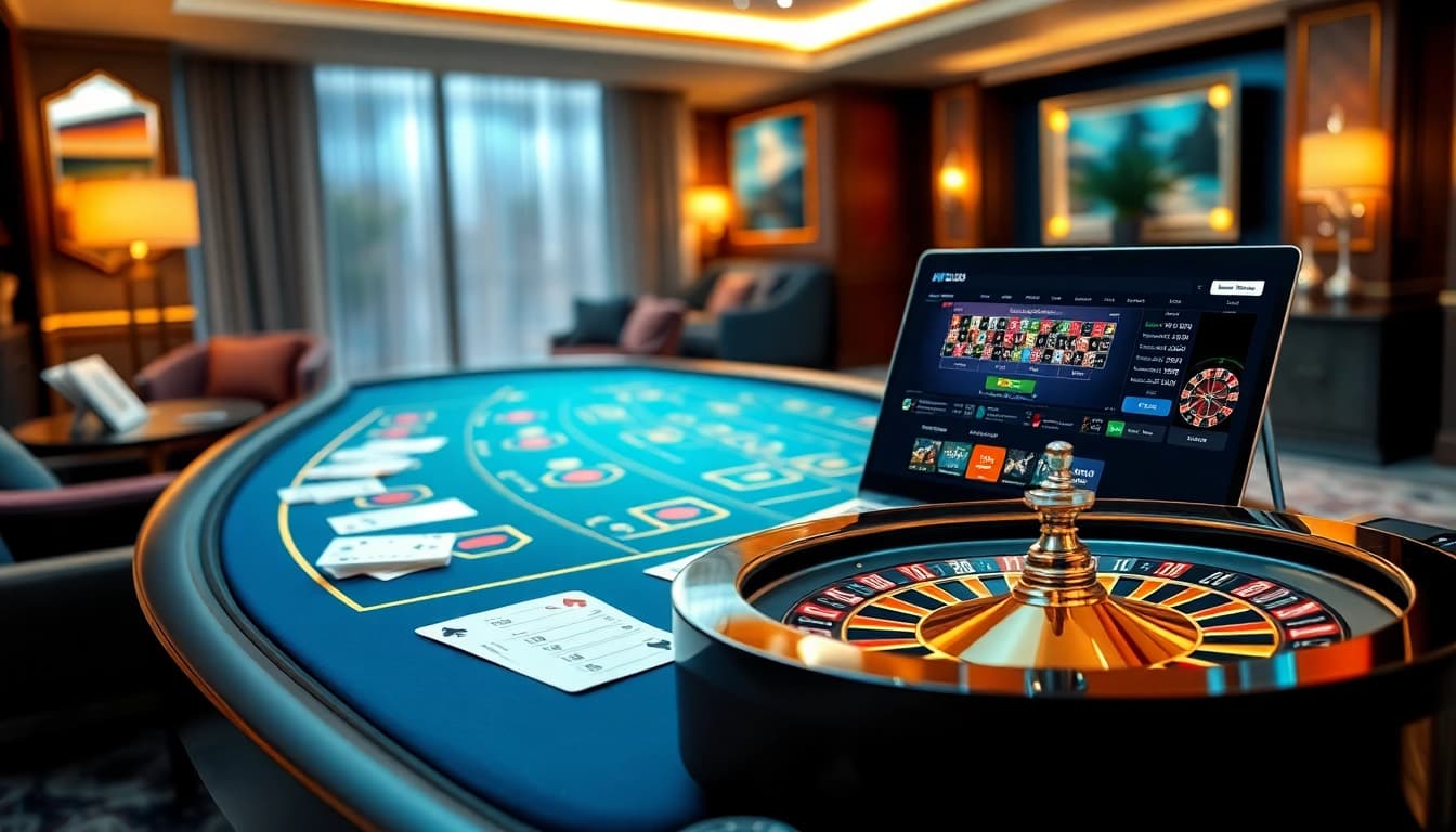 Experience the thrilling ambiance of Trang Chủ XX88 with a digital casino scene featuring poker cards and roulette.