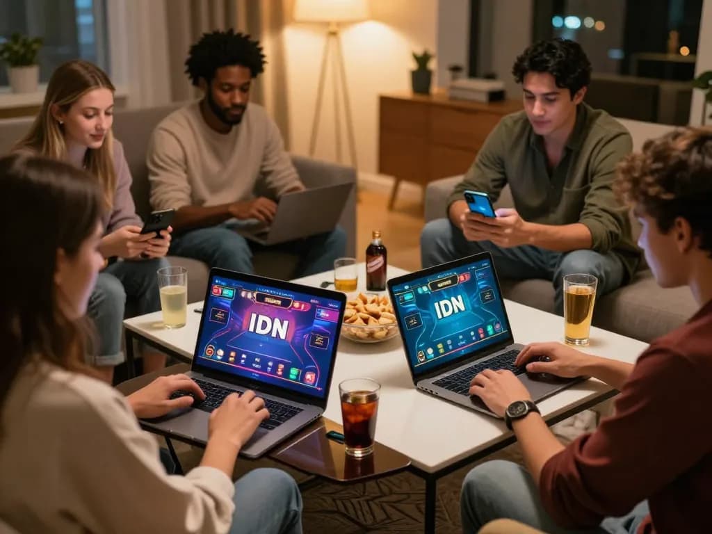 IDN Poker Dominobet gaming session with friends enjoying a fun online poker game together.