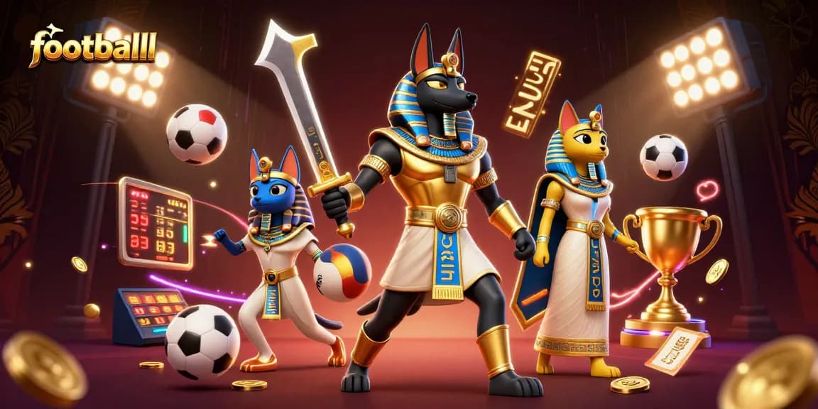 Bet on footballl with 3D Egyptian warriors amidst dynamic sports elements and dazzling effects.