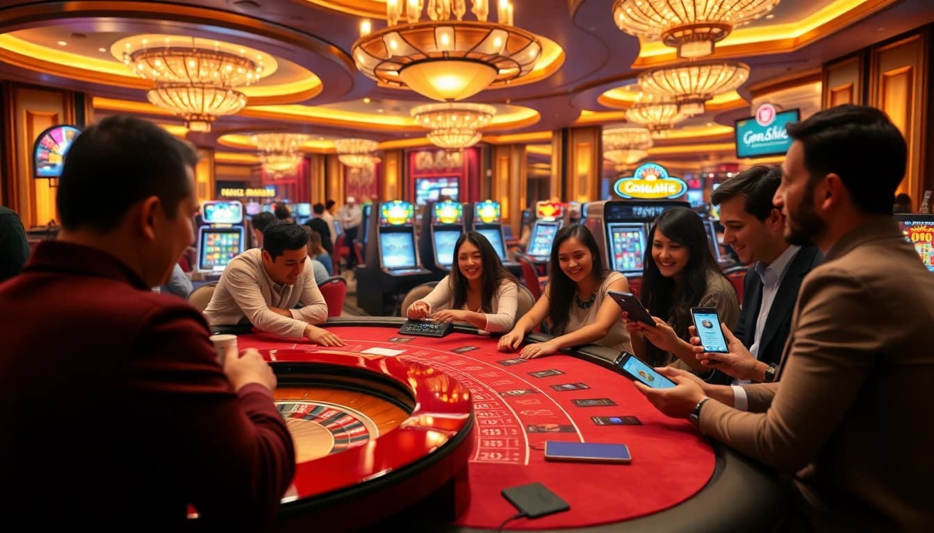Players enjoying captivating games at RR88 casino with vibrant atmosphere.