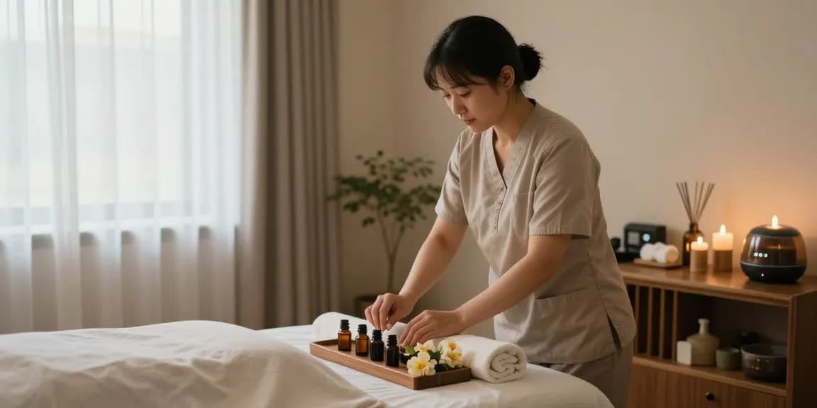 Relaxation space for 광진구출장마사지 with calming ambiance and essential oils.