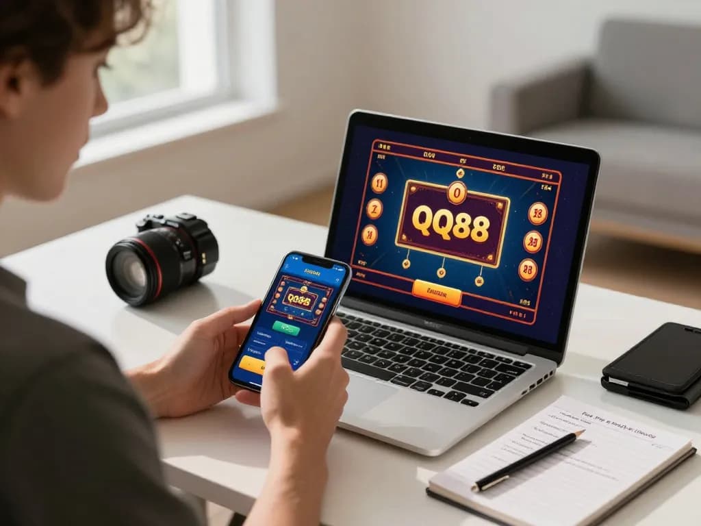 Using QQ88 Money app for strategic online gaming in a modern home office