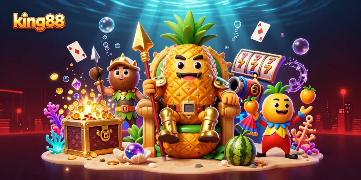 Experience thrilling gaming action with king88 featuring exciting characters in a vibrant casino scene.