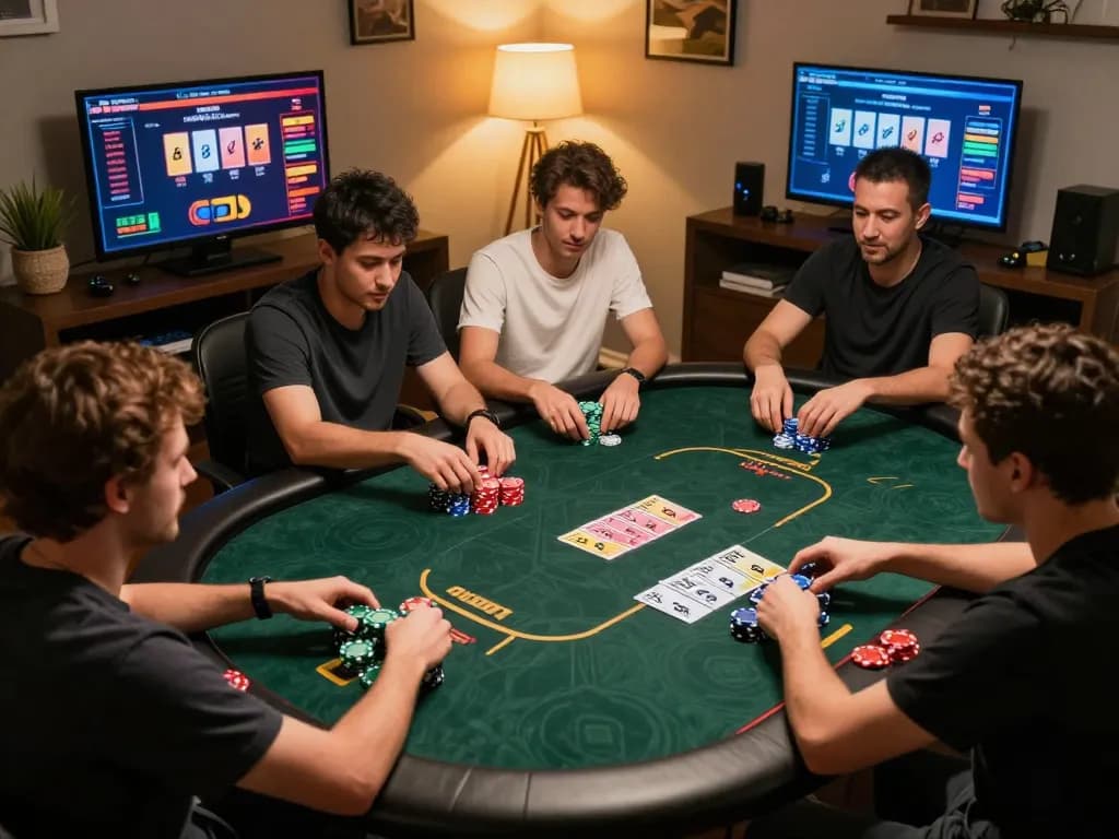 Experience thrilling poker action at https://rr88.select/ with colorful chips and engaged players.