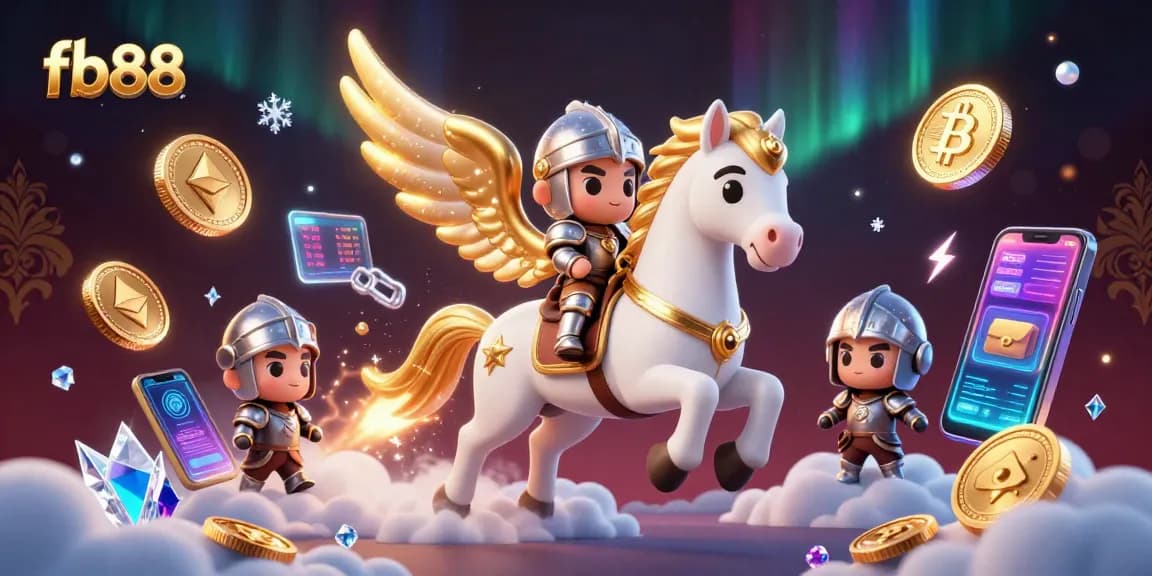 Experience thrilling gameplay at fb88 with a celestial knight amidst crypto coins and cosmic elements.