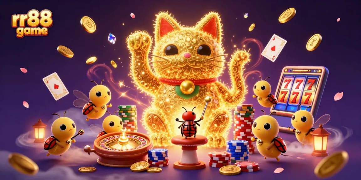 Experience thrilling gameplay with rr88 game features a dazzling lucky cat in a vibrant casino.