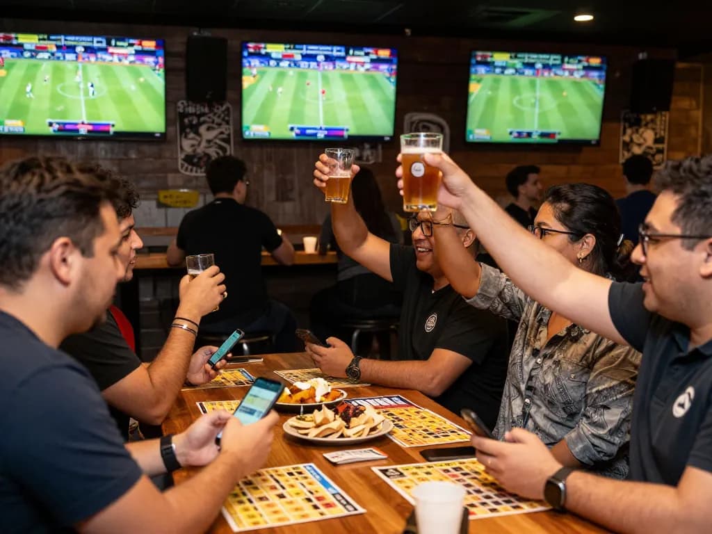 Patrons celebrating and placing bets on the GG88 platform in a lively sports bar environment.