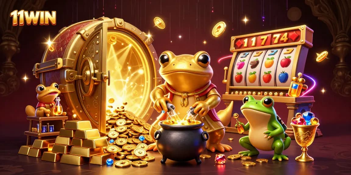 Experience 11WIN's enchanting world of gold and slots with vibrant illustrations.
