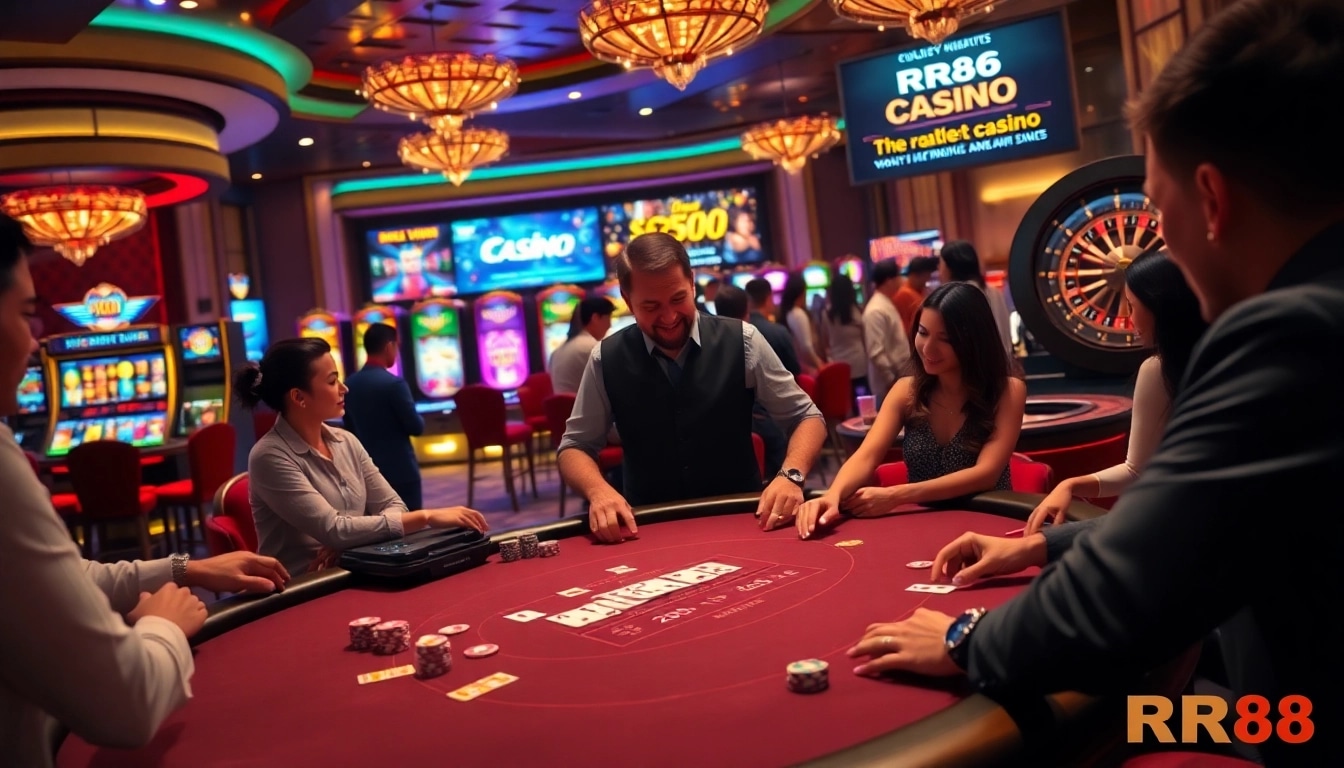 Experience high-stakes excitement at the RR88 casino with vibrant gaming visuals and thrilling action.