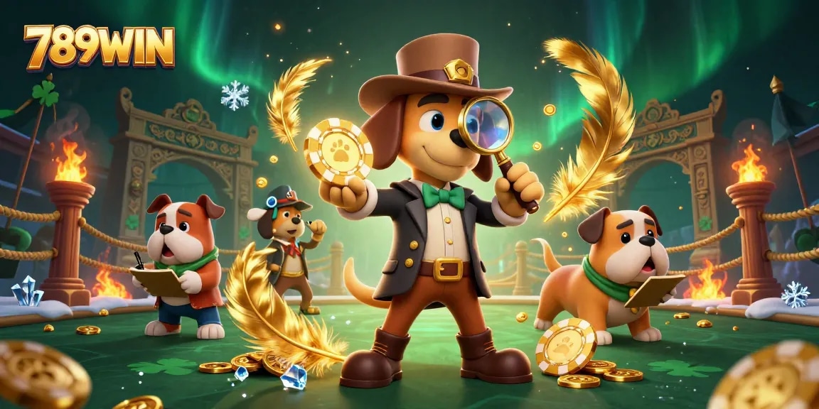 Join the adventure at 789WIN as the detective discovers golden poker chip clues in a dynamic casino scene.