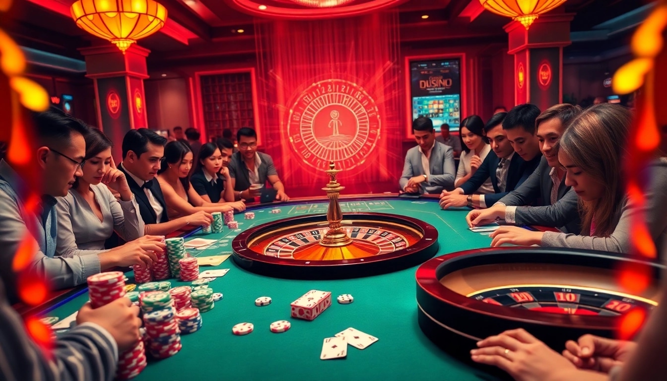 Experience the thrill of tải sunwin with vibrant casino atmosphere showcasing players at a gaming table.