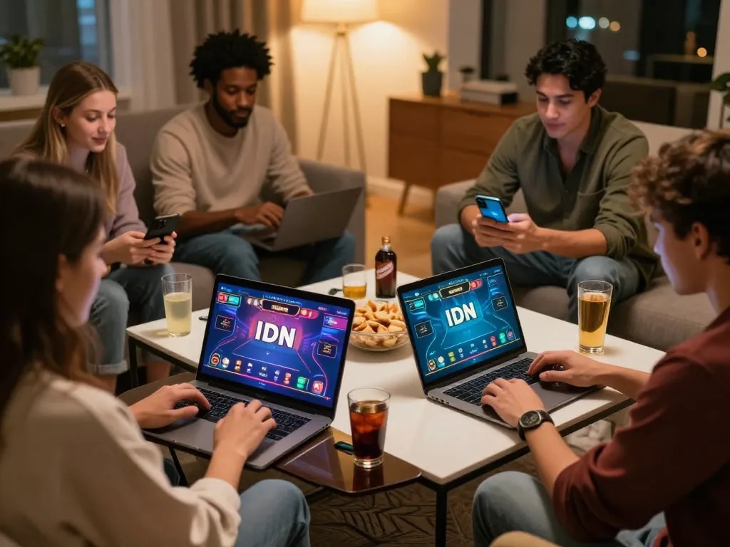 IDN Poker Dominobet gaming session with friends enjoying a fun online poker game together.