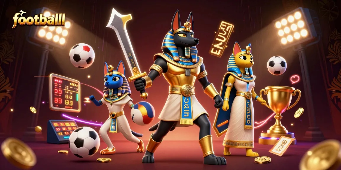 Bet on footballl with 3D Egyptian warriors amidst dynamic sports elements and dazzling effects.