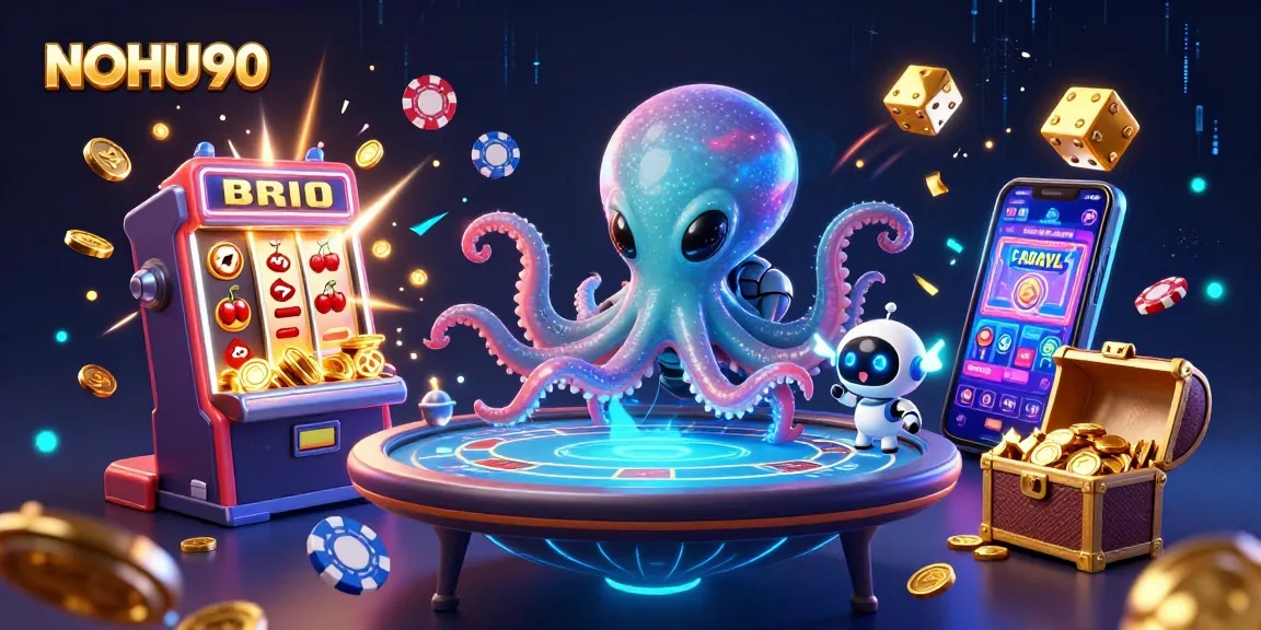 Experience exciting gambling adventures at NOHU90 with vibrant, dynamic casino-themed illustrations.