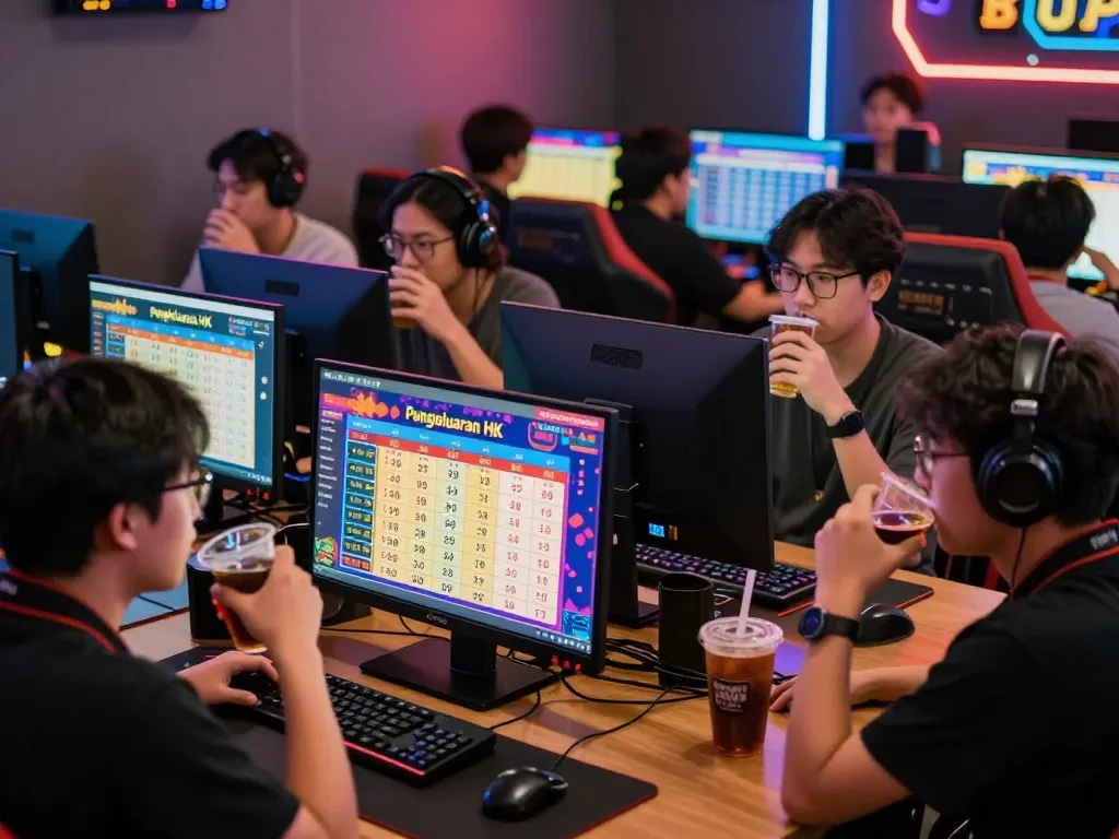 Pemain yang bersemangat menganalisis hasil Pengeluaran HK di lingkungan permainan online yang dinamis.