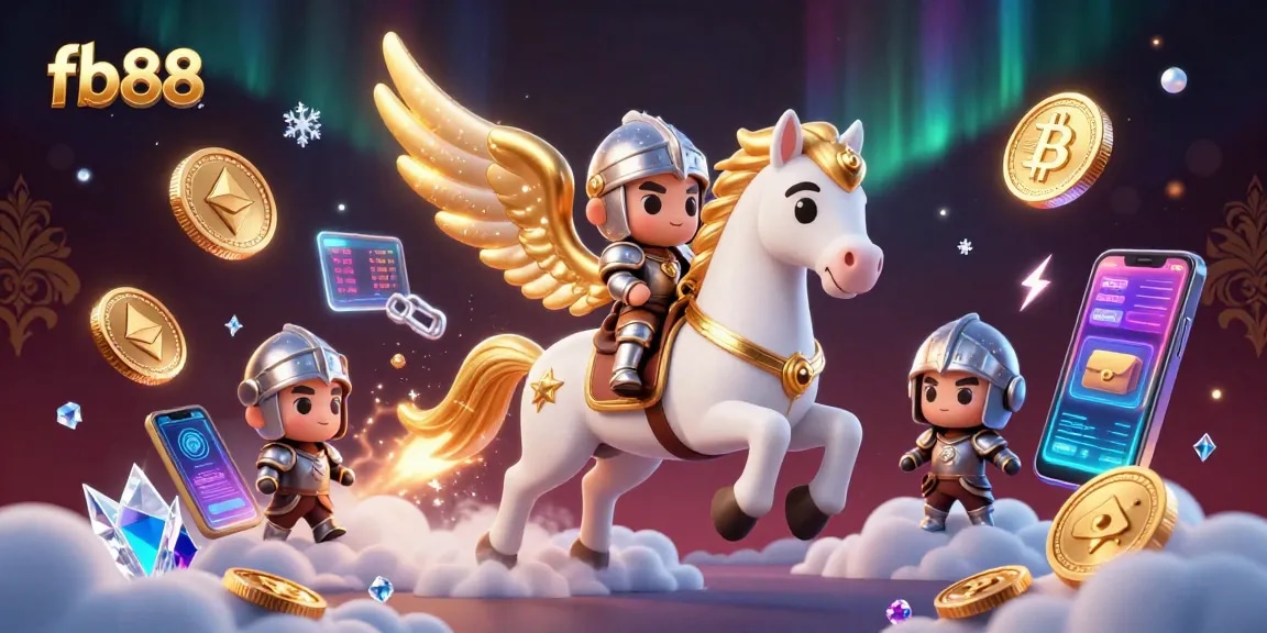 Experience thrilling gameplay at fb88 with a celestial knight amidst crypto coins and cosmic elements.