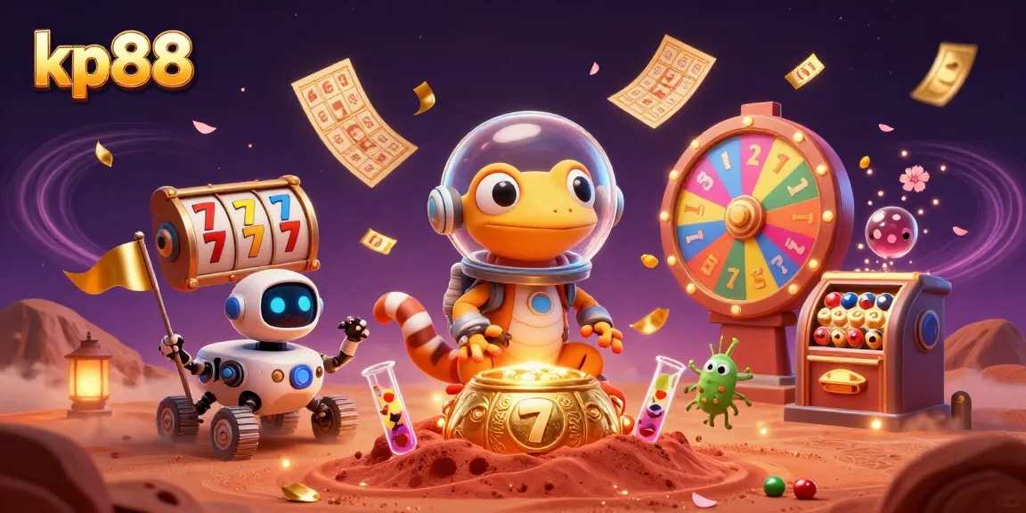 Experience thrill and excitement at kp88 with vivid slot reels and a vibrant casino setting.