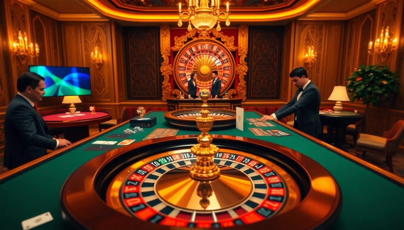 Experience high-stakes gaming at JBO's luxurious online casino with vibrant tables and enthusiastic players.