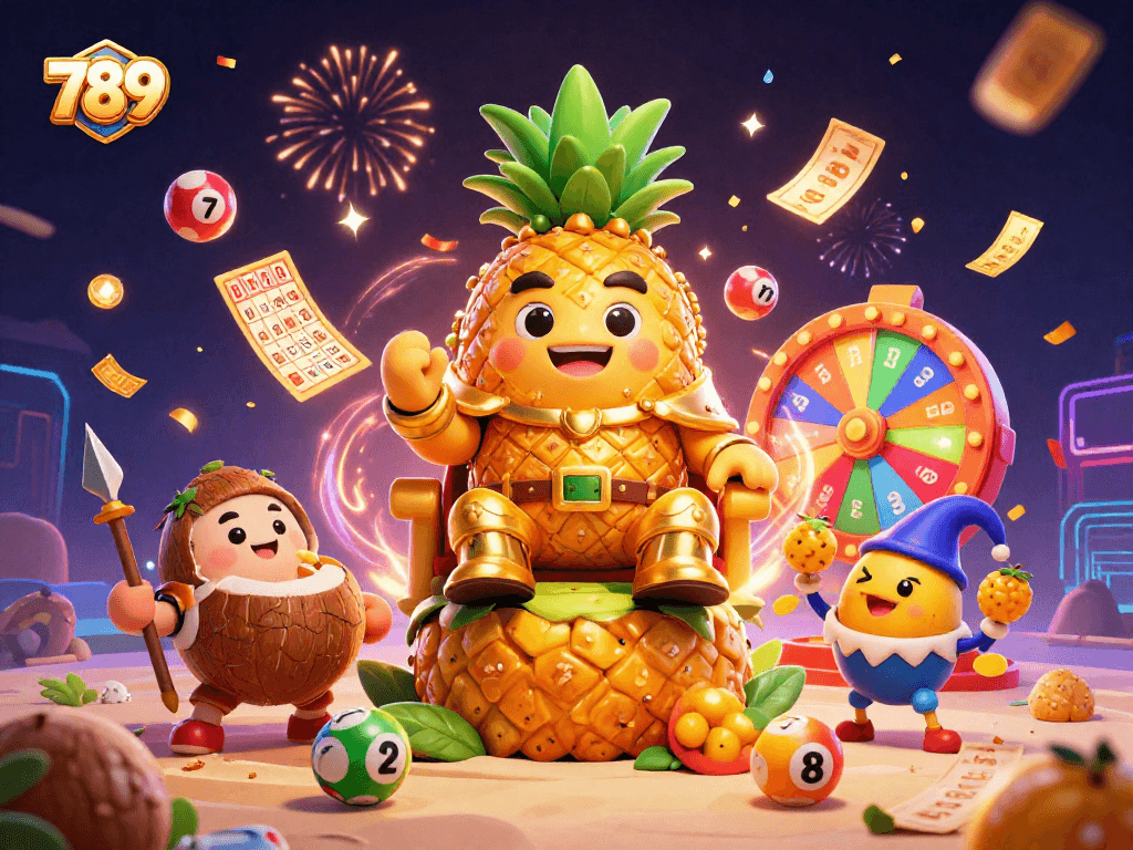 Engage with thrilling games at 789 as the golden pineapple king rules the beach casino.