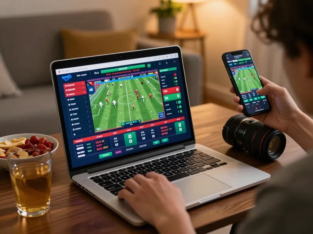 Tỷ lệ kèo nhà cái hôm nay highlighted in an online sports betting scene, showcasing live odds and user engagement