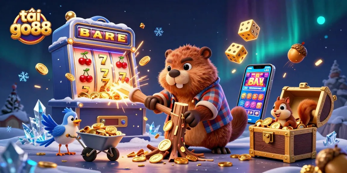 Engage with thrilling wins while tải go88 as a beaver and friends celebrate jackpot with gold coins!