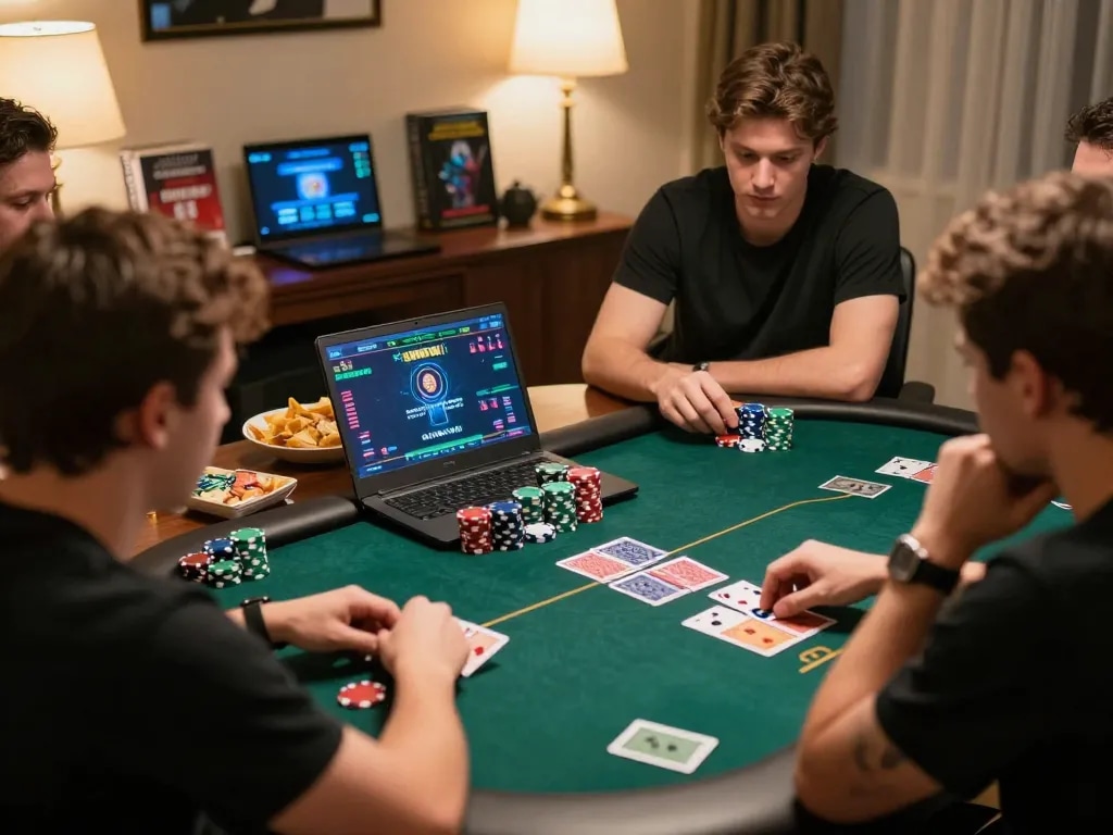 Engaging scene of link resmi live casino vegas88 with players enjoying online poker.
