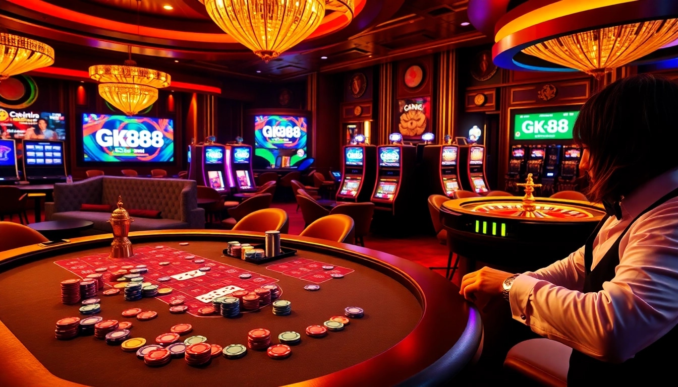 Gk88 offers an exciting casino experience with vibrant poker tables and thrilling slot machines.