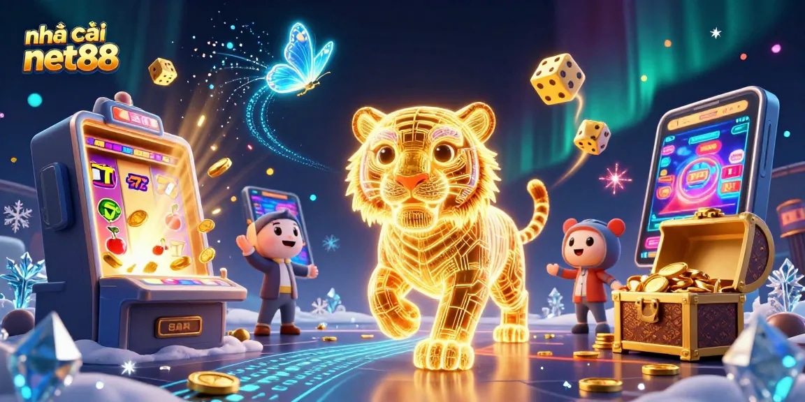 Experience excitement with nhà cái net88 as the golden tiger and jackpot symbols come alive in this Casino scene.