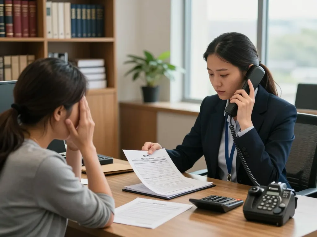 Family receiving compassionate assistance from an agent for affordable bail bonds in a welcoming office setting.