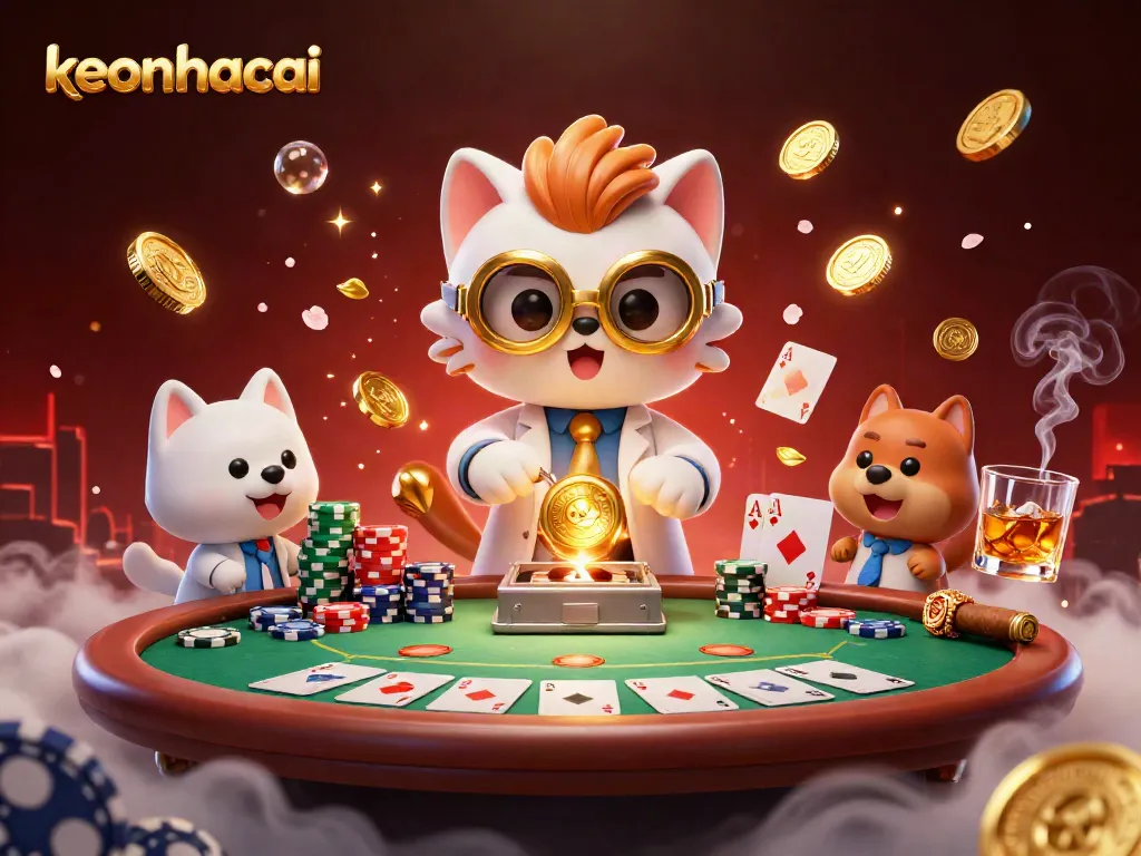 Engage with keonhacai's vibrant casino-themed 3D illustration showcasing poker elements and dynamic characters.