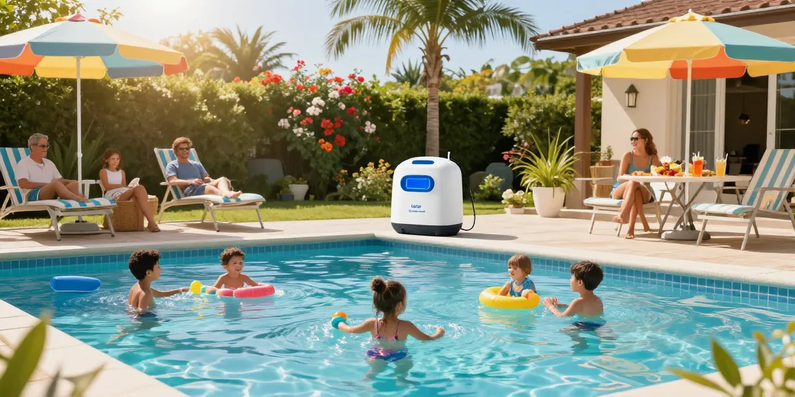 Family enjoying their pool with the Best Pool Chlorinators, showcasing the K-Chlor Digital Gold Series.