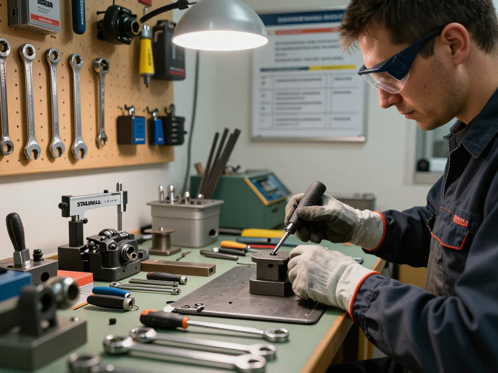 Technician using Stahlwille tools in a workshop, focusing on precision and craftsmanship.