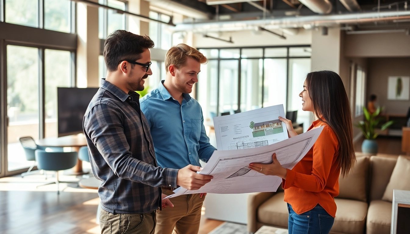 Hire commercial remodeling contractor in Austin discussing design details with a client.