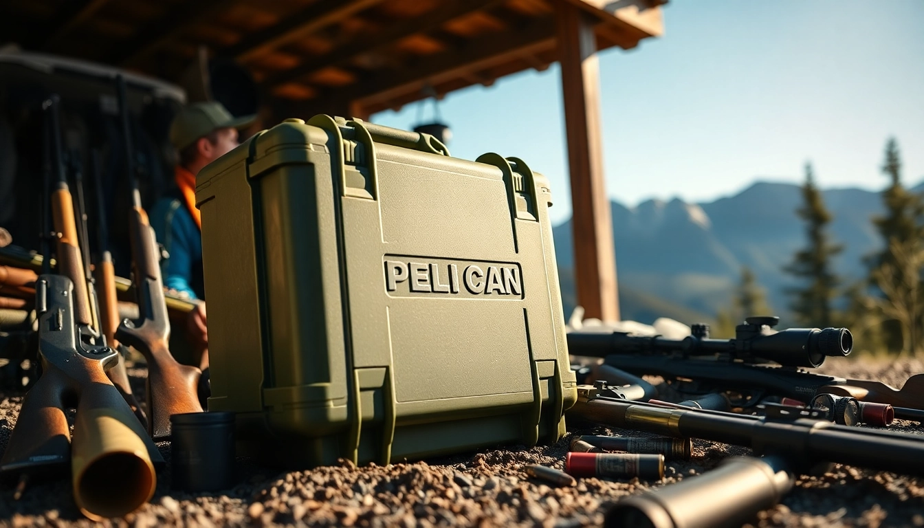 Pelican gun case for sale showcasing its durable design and outdoor capabilities.