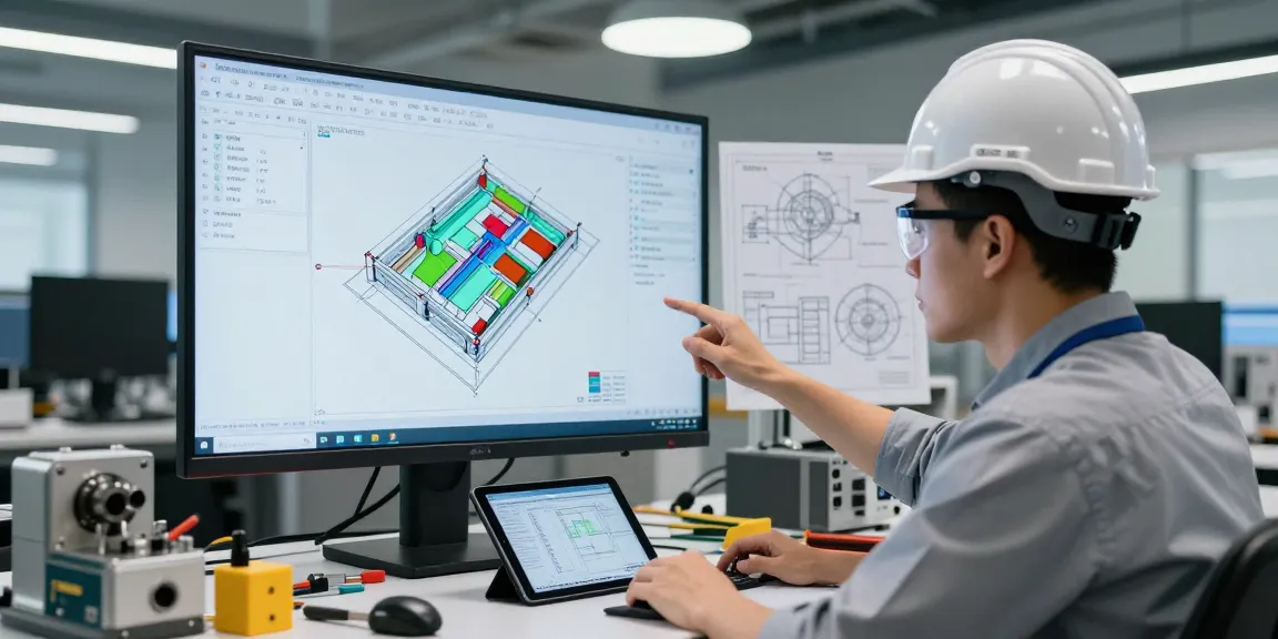 Plant 3D isometrics displayed on a screen by engineer in modern office