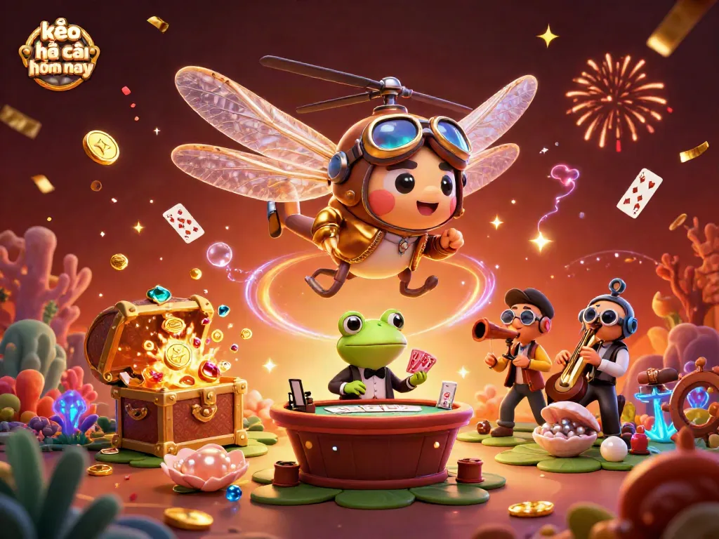 Experience kèo nhà cái hôm nay with a vibrant scene featuring a frog croupier and dynamic casino elements.
