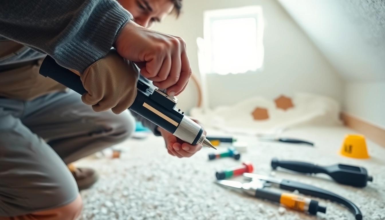 Performing spray foam removal with specialized tools in a clean residential environment.