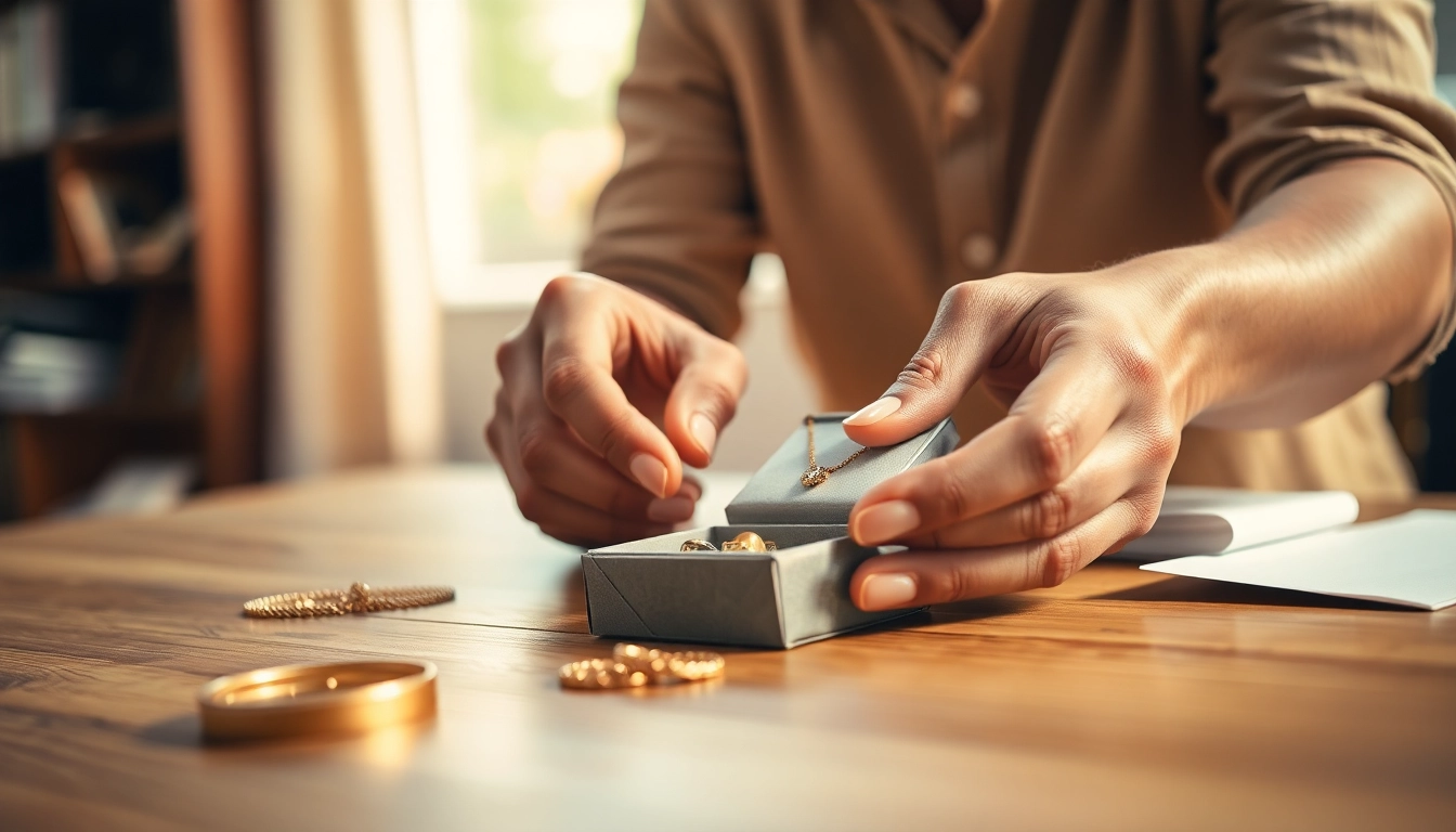 Compro oro a distanza: Process of packaging gold jewelry securely for sale.