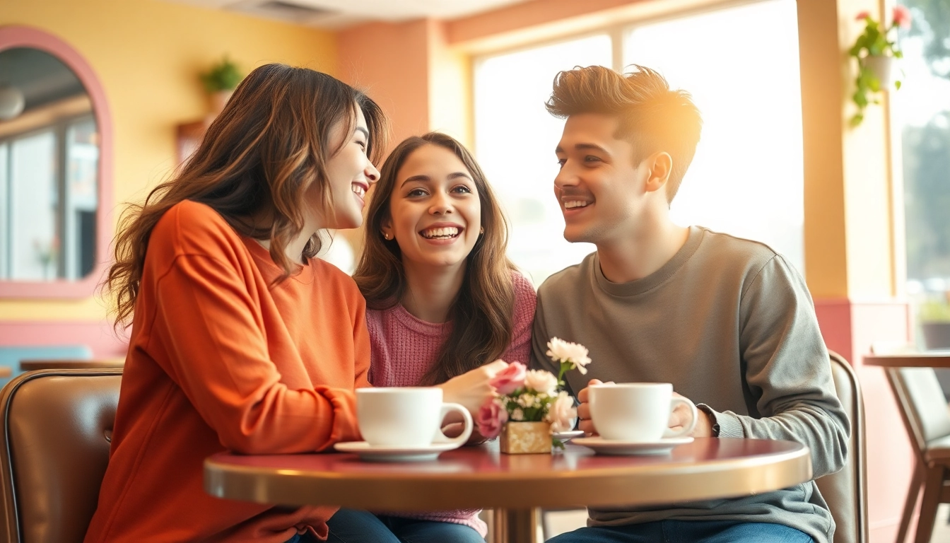 Young couple sharing a laugh in a café, illustrating the feeling of having a crush on someone.