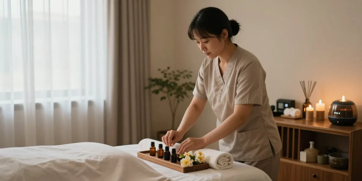 Relaxation space for 광진구출장마사지 with calming ambiance and essential oils.