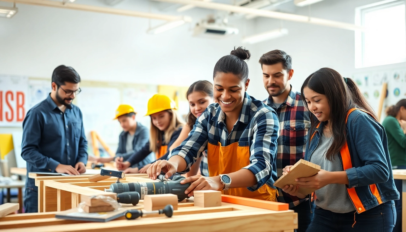 Students engaged in construction education collaboration, showcasing hands-on learning techniques.